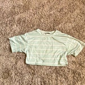 Mint green cropped tshirt with white stripes